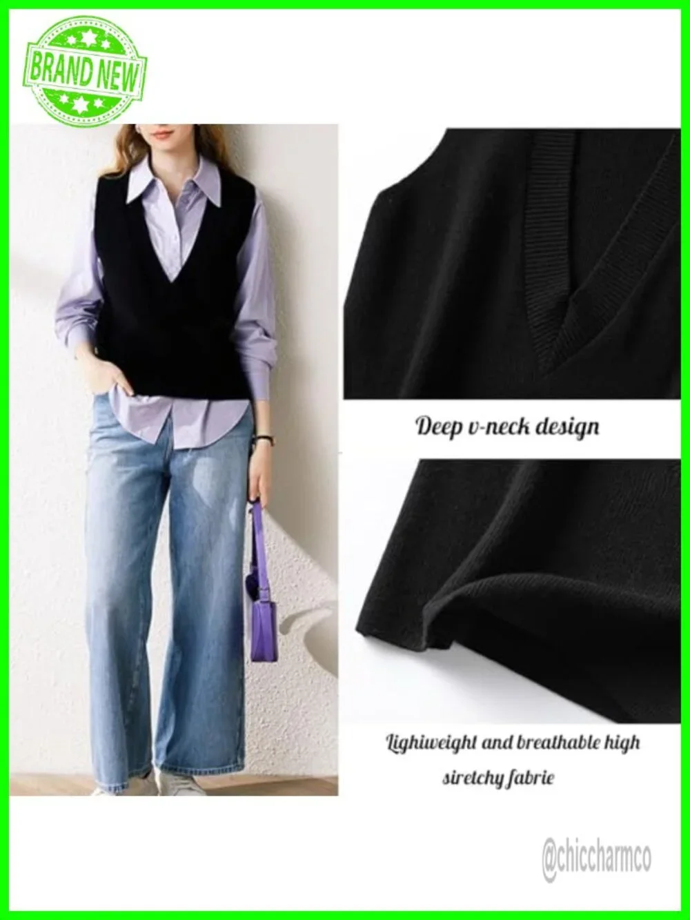 V Neck Sleeveless Knit Cropped Sweater Vest - Casual Pullover Top
